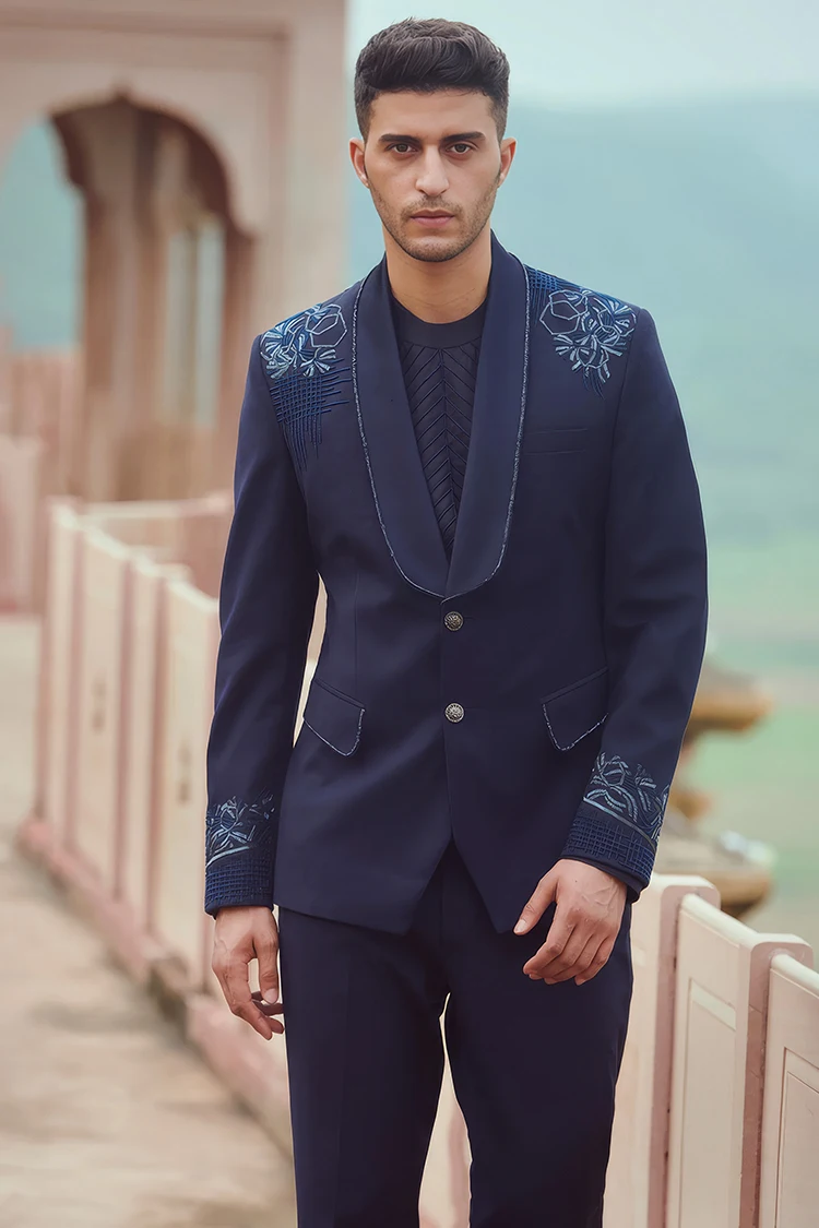 Blue Tuxedo with Embroidery