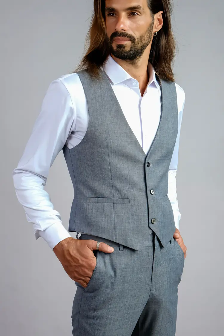 Luxurious Grey Italian Wool Waistcoat